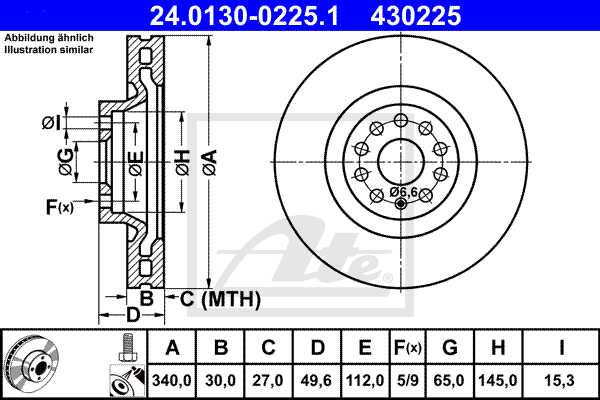 ATE disk ploča AUDI 24.0130-0225.1 a3 13->, d340/30
