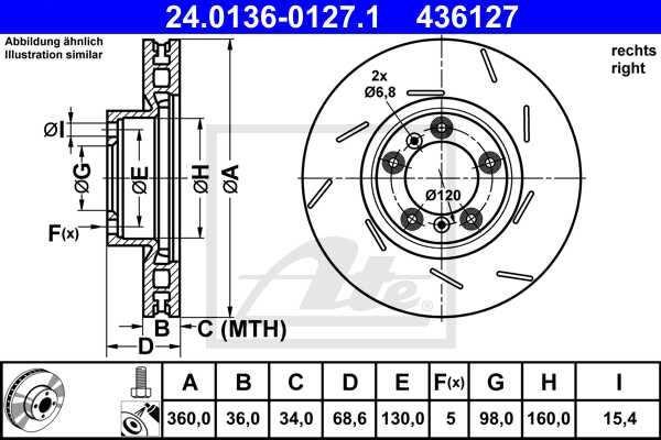 ATE disk ploča PORSCHE 24.0136-0127.1 prednja desna, panamera 14->, d360/36