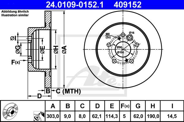ATE disk ploča TOYOTA 24.0109-0152.1 zadnja, rav4 ii 00->, d303/9