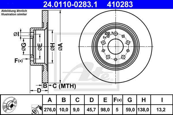 ATE disk ploča ALFA ROMEO 24.0110-0283.1 147 01->10