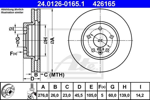 ATE disk ploča OPEL 24.0126-0165.1 prednja, astra j 1.6 cdti 11->, d276/26