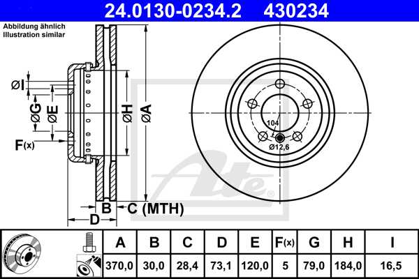 ATE disk ploča BMW 24.0130-0234.2 prednja, 3 f30 330 d m perform 12->, d370/30