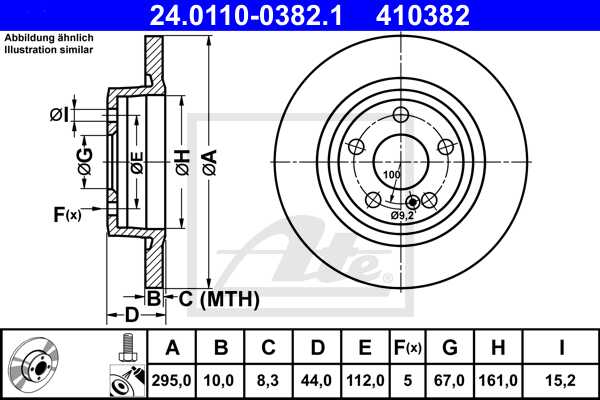 ATE disk ploča MERCEDES BENZ 24.0110-0382.1 zad w176,w245 180cdi ->, d295/10