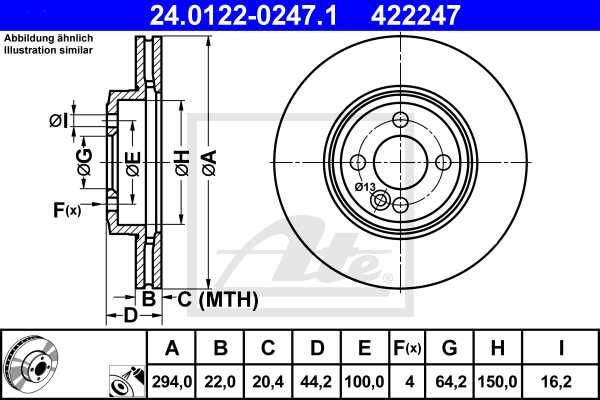 ATE disk ploča MINI 24.0122-0247.1 prednja, mini (r56) cooper s 06->, d294/22