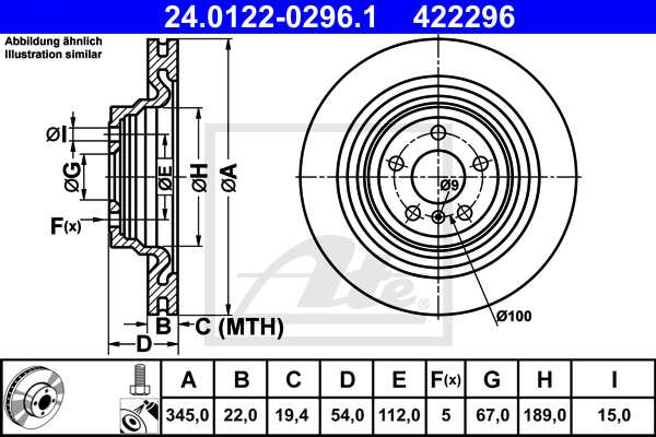 ATE disk ploča MERCEDES BENZ 24.0122-0296.1 zad gl-class (x166) gl 350 cdi 12->, d345/22