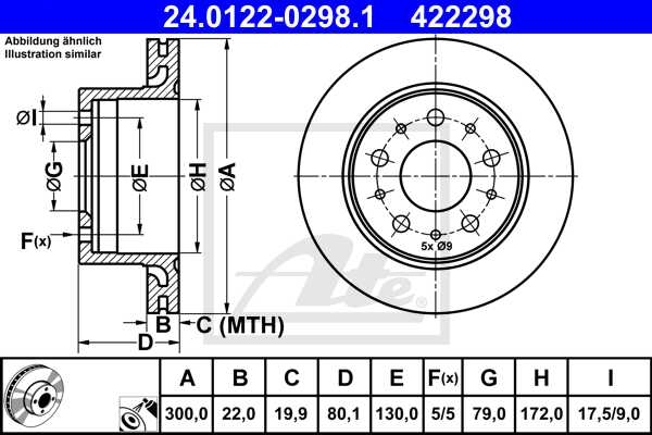 ATE disk ploča CITROEN 24.0122-0298.1 zadnja, jumper 06->, d300/22