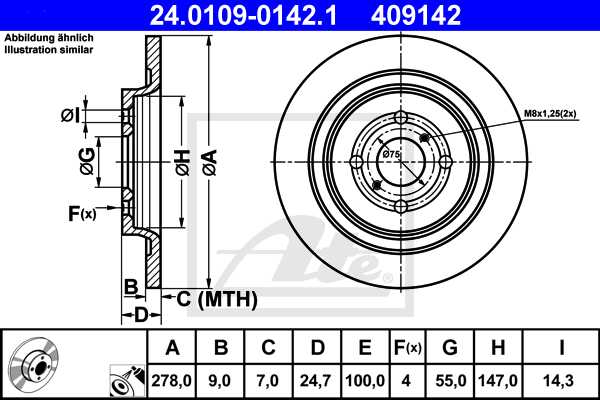 ATE disk ploča TOYOTA 24.0109-0142.1 zadnja, yaris 1.3 vvti francuz 06 ->, d278/9