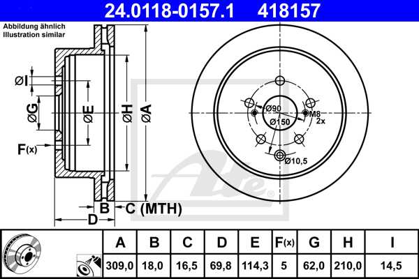 ATE disk ploča LEXUS 24.0118-0157.1 zadnja, rx 450 awd 09->, d309/18