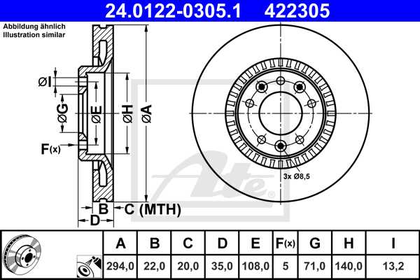 ATE disk ploča CITROEN 24.0122-0305.1 zadnja, jumpy v 16->, d294/22