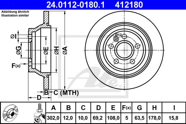 ATE disk ploča VOLVO 24.0112-0180.1 zadnja, s-80 ii 2.0 06 ->, d302/12