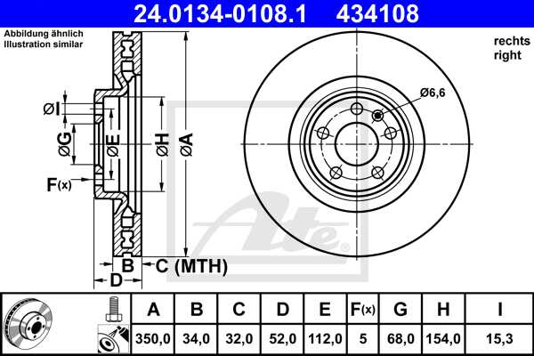 ATE disk ploča PORSCHE 24.0134-0108.1 prednja desna, macan 3.0 s diesel 14->, d350/34