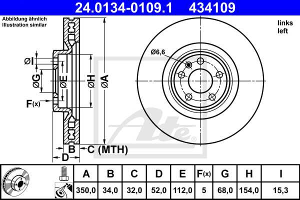 ATE disk ploča PORSCHE 24.0134-0109.1 prednja lijeva, macan 3.0 s diesel 14->, d350/34