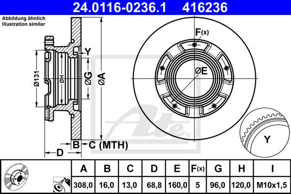 ATE disk ploča FORD 24.0116-0236.1 zadnja, transit 12->, d308/16