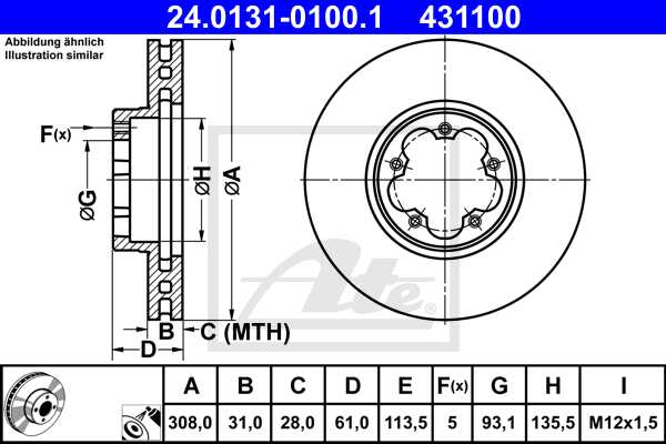 ATE disk ploča FORD 24.0131-0100.1 prednja, transit dupli kotači 13->, d308/31