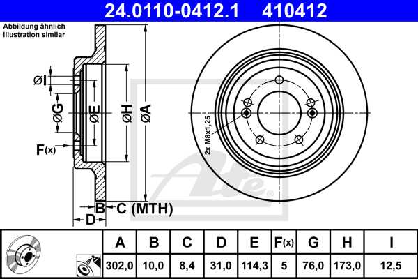 ATE disk ploča HYUNDAI 24.0110-0412.1 zadnja, tucson 2.0crdi 14 ->, d302/10 el.park