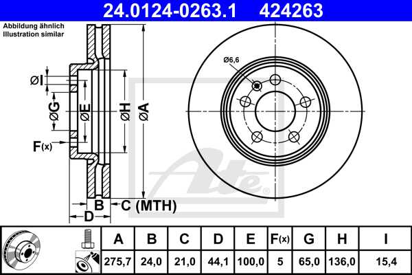 ATE disk ploča VW 24.0124-0263.1 prednja, polo 1.6 tdi 17->, d276/24