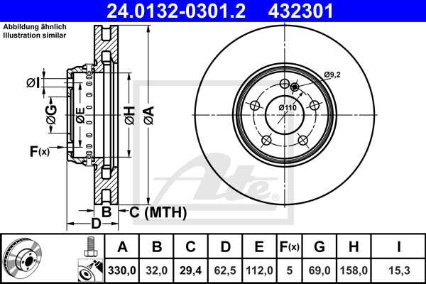ATE disk ploča MERCEDES BENZ 24.0132-0301.2 prednja, e class w213 220cdi 4matic bez amg 16->, d330/32
