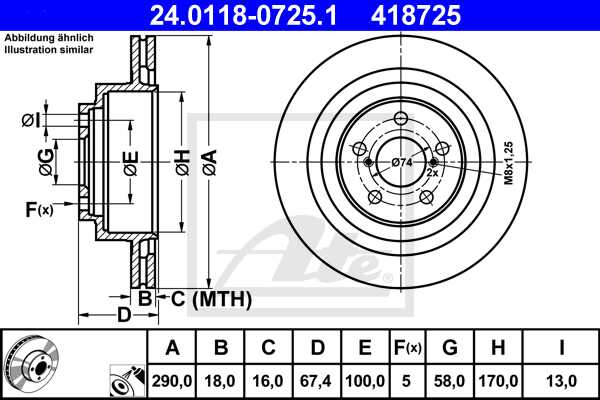 ATE disk ploča SUBARU 24.0118-0725.1 zadnja, impreza,legacy,forester 12->, d290/18