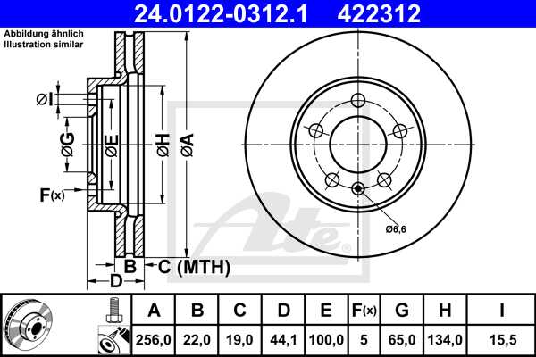 ATE disk ploča VW 24.0122-0312.1 prednja, polo, audi a1,scala 18->, d256/22