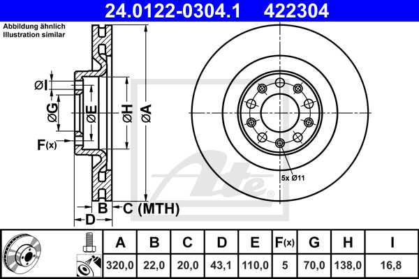 ATE disk ploča ALFA ROMEO 24.0122-0304.1 zadnja, giulia,stelvio veloce 2.0 q4 16->, d320/22