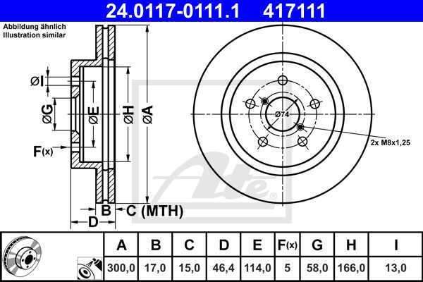 ATE disk ploča SUBARU 24.0117-0111.1 zadnja, legacy vi,outback 14->, d300/17
