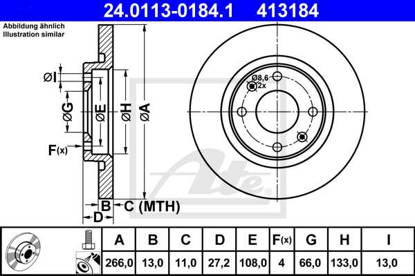ATE disk ploča CITROEN 24.0113-0184.1 prednja, berlingo,c-2 1.4hdi 03 ->, d266/13