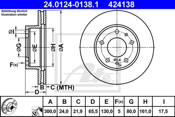 ATE disk ploča FIAT 24.0124-0138.1 prednja, ducato 2.5d 94 ->, d300/24 18q