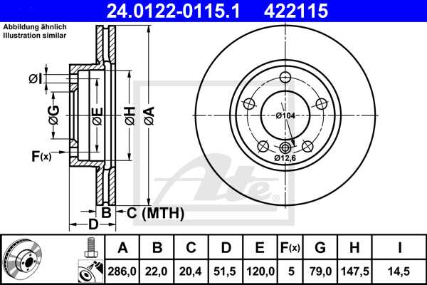ATE disk ploča BMW 24.0122-0115.1 prednja, bmw 3 e36 ->98 d286/22