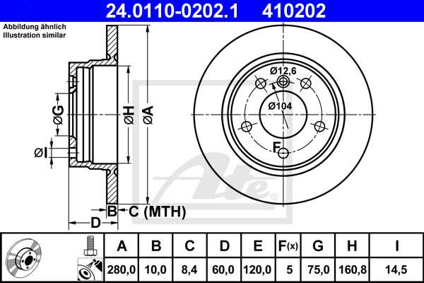 ATE disk ploča BMW 24.0110-0202.1 zadnja, bmw 3 e36 90 ->, d280/10