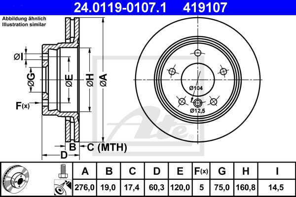 ATE disk ploča BMW 24.0119-0107.1 zadnja, bmw 3 e46 98 ->, d276/19