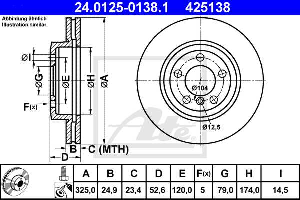 ATE disk ploča BMW 24.0125-0138.1 prednja, bmw 330d e46 99 ->, d325/25