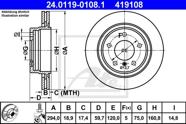 ATE disk ploča BMW 24.0119-0108.1 zadnja, bmw 320d e46 01 ->, d294/19