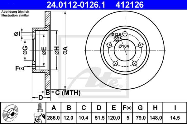 ATE disk ploča BMW 24.0112-0126.1 prednja, bmw 3 e36 ->93 d286/12