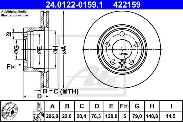 ATE disk ploča BMW 24.0122-0159.1 prednja, bmw 5 e39 95 ->, d296/22
