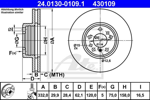 ATE disk ploča BMW 24.0130-0109.1 prednja, bmw x-5 3.0d e53 01 ->, d332/30