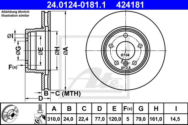 ATE disk ploča BMW 24.0124-0181.1 prednja, bmw 5 e60 03 ->, d310/24