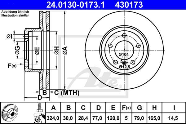 ATE disk ploča BMW 24.0130-0173.1 prednja, bmw 5 e60 03 ->, d324/30
