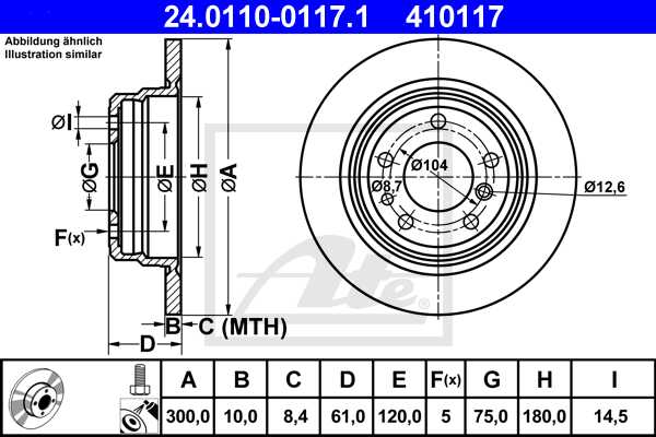 ATE disk ploča BMW 24.0110-0117.1 zadnja, bmw 5 e34 ->97 d300/10