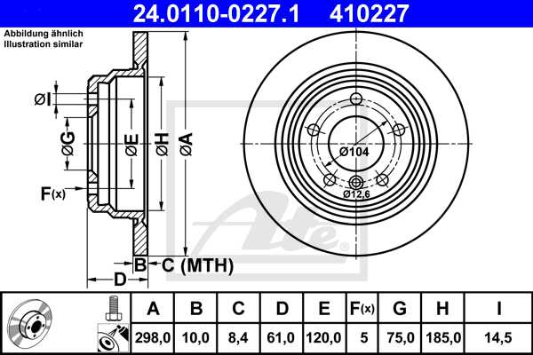 ATE disk ploča BMW 24.0110-0227.1 zadnja, bmw 5 e39 95 ->, d298/10