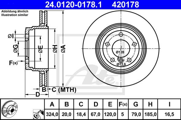 ATE disk ploča BMW 24.0120-0178.1 zadnja, bmw 730d e65 02 ->, d324/20