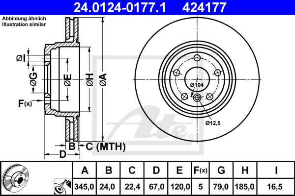 ATE disk ploča BMW 24.0124-0177.1 zadnja, bmw 760i e66 03 ->, d345/24