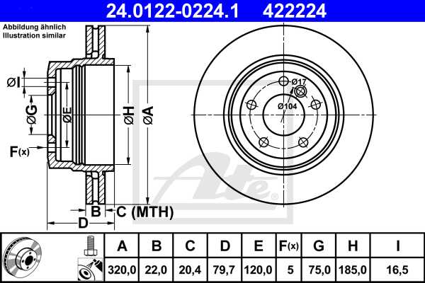 ATE disk ploča BMW 24.0122-0224.1 zadnja, x-3 2.0d e83 04 ->, d320/22