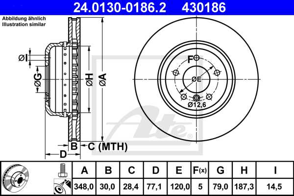 ATE disk ploča BMW 24.0130-0186.2 prednja, bmw 5 e60 03 ->, d348/30