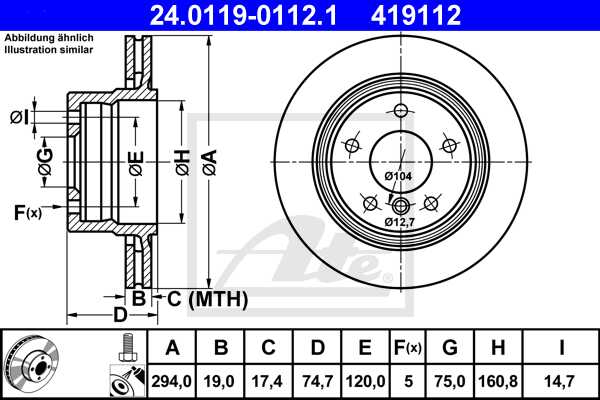 ATE disk ploča BMW 24.0119-0112.1 zadnja, z-4 3.0i e85 03 ->, d294/19