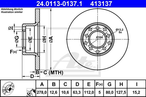 ATE disk ploča MERCEDES BENZ 24.0113-0137.1 prednja, mb 200d ->85 w123 d278/12