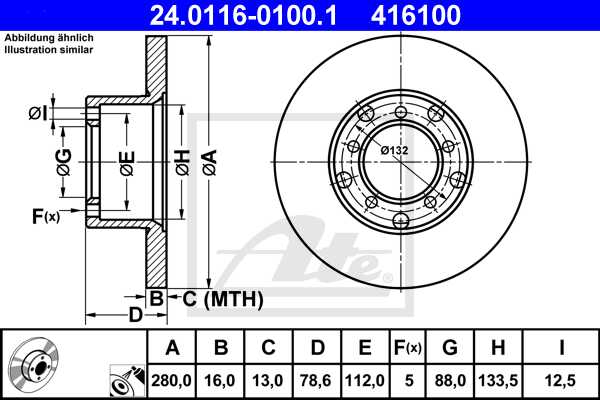 ATE disk ploča MERCEDES BENZ 24.0116-0100.1 prednja, mb 207 2.4d ->96 d280/16