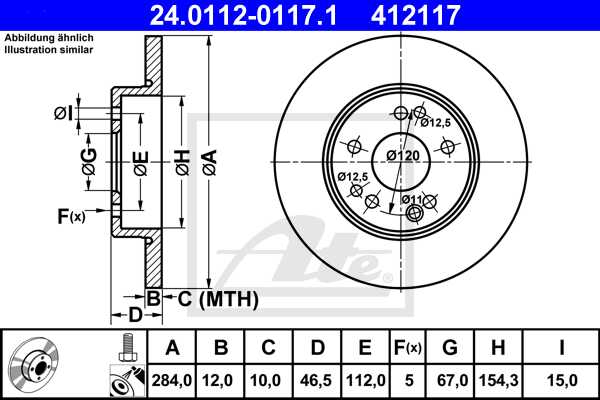 ATE disk ploča MERCEDES BENZ 24.0112-0117.1 prednja, mb 200d w124 ->93 d284/12