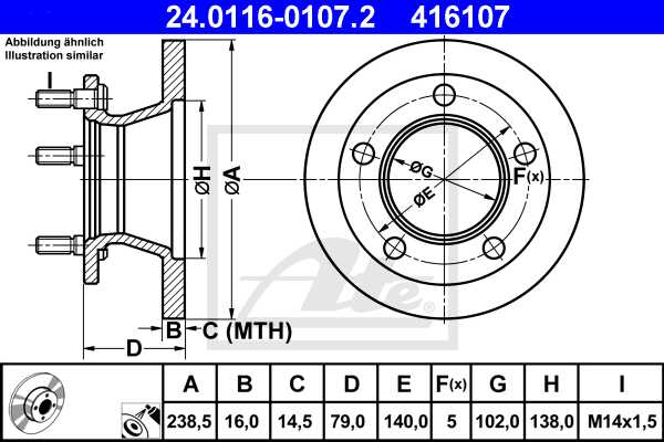 ATE disk ploča MERCEDES BENZ 24.0116-0107.2 prednja, mb100d ->96 d238/16