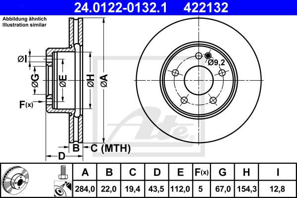 ATE disk ploča MERCEDES BENZ 24.0122-0132.1 prednja, mb c200 w202 ->01 d284/22