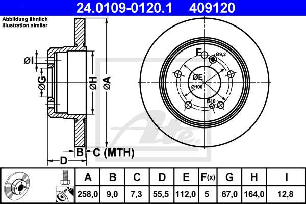 ATE disk ploča MERCEDES BENZ 24.0109-0120.1 zadnja, mb c200 w202 ->01 d258/9